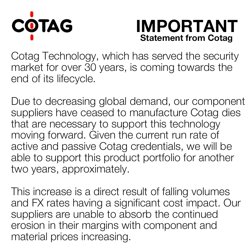 Cotag product notice